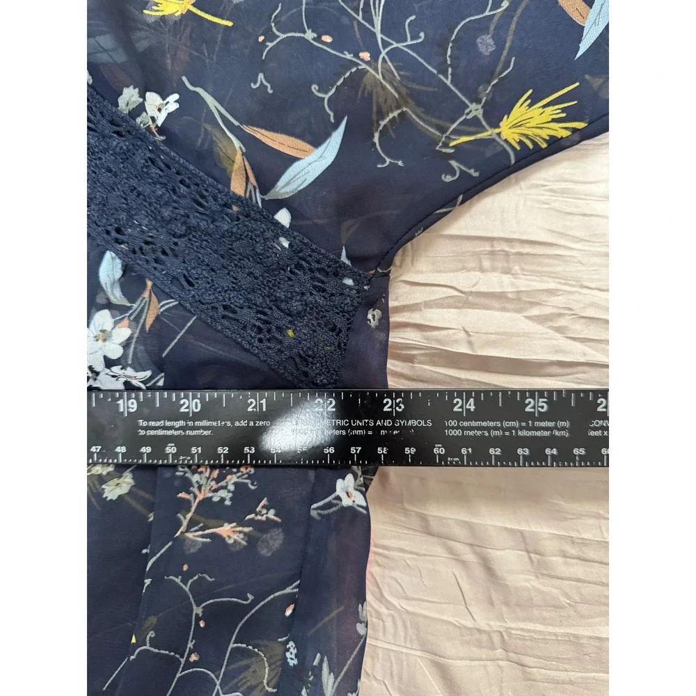 Before You Collection Navy‎ Blue Floral Chiffon Kimono Lace Trim Festival Layer